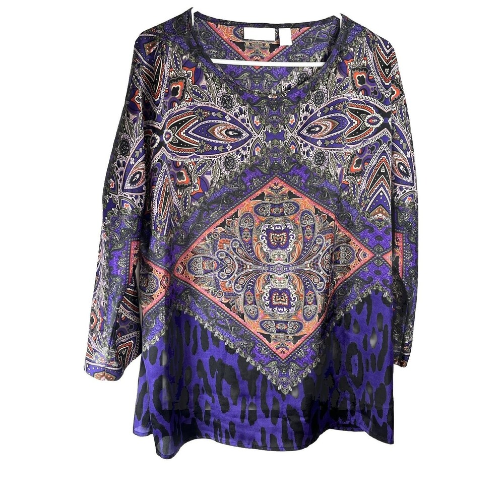 chicos womens 3 xl top art print multi colored top 3/4 sleeve